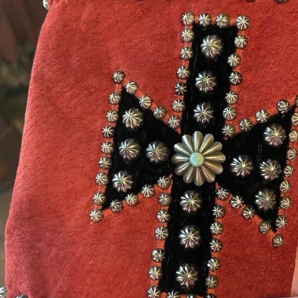 Double D Ranch heavily embellished black velvet duster jacket with red suede - Picture 6 of 14